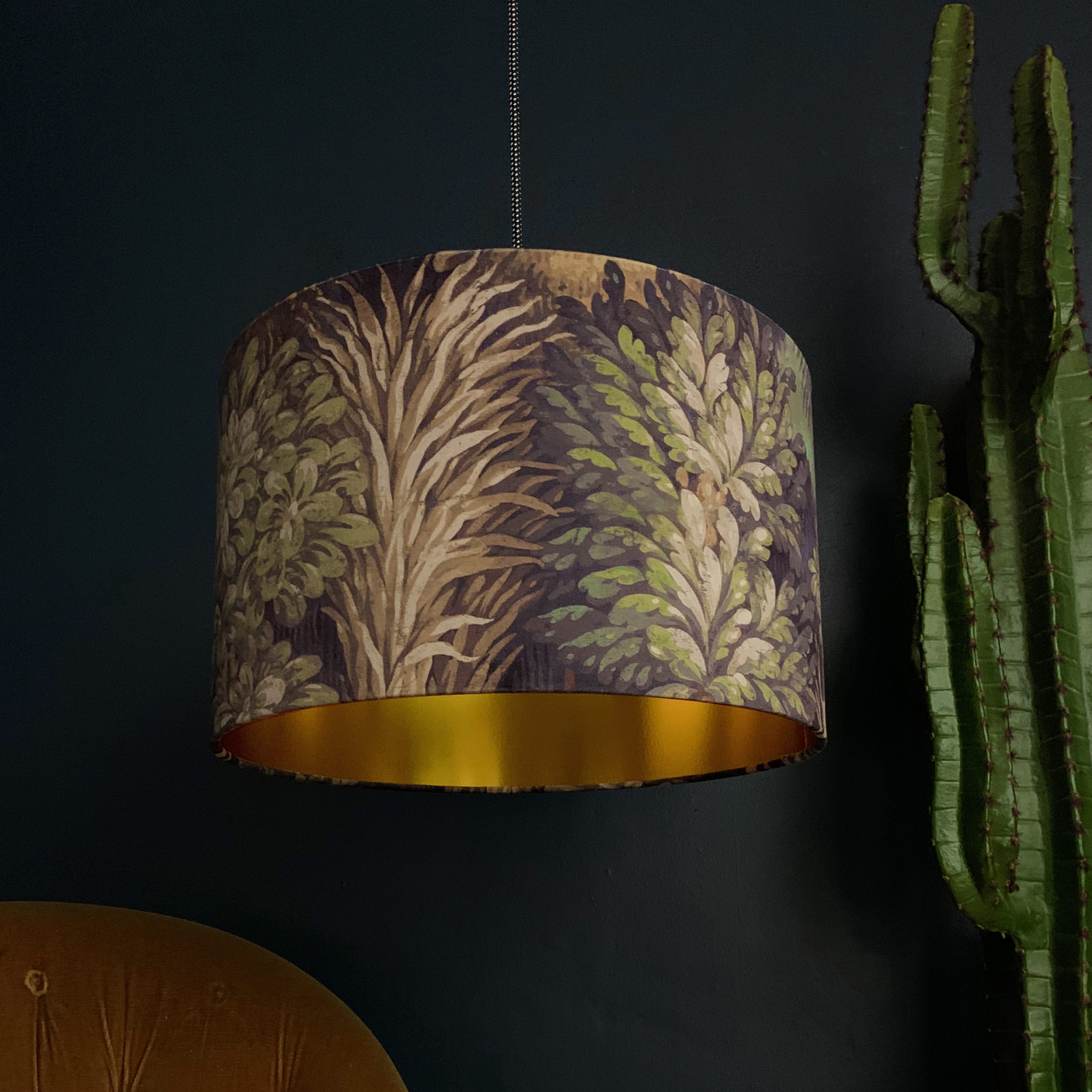 Enchanted Wood Velvet Lampshade With Gold Lining