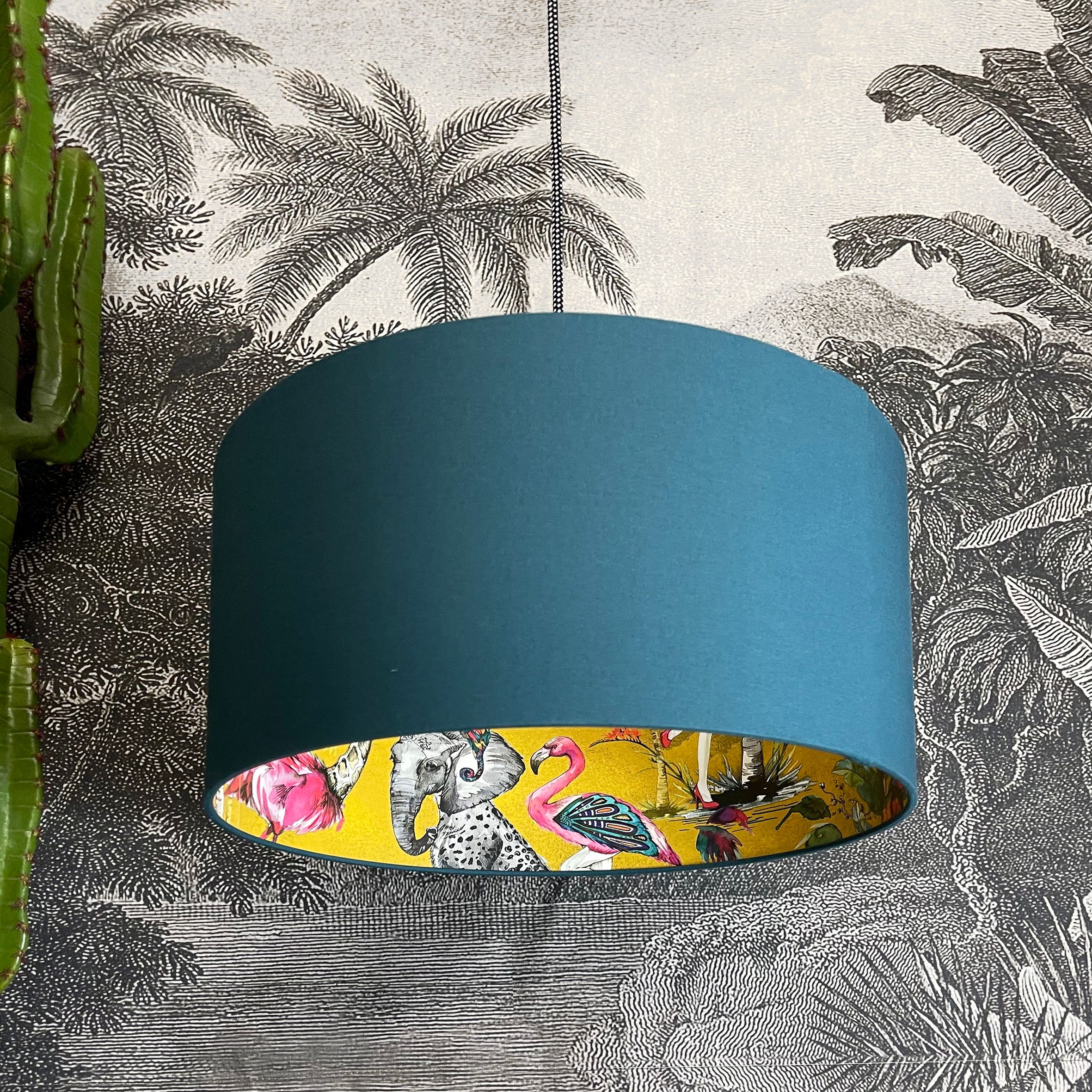 blue and mustard lampshade