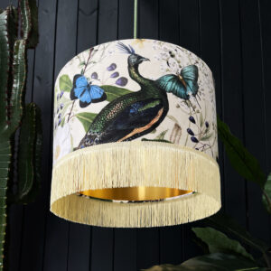 Emerald Mythical Plumes hot Peacock Lampshade With Gold Lining