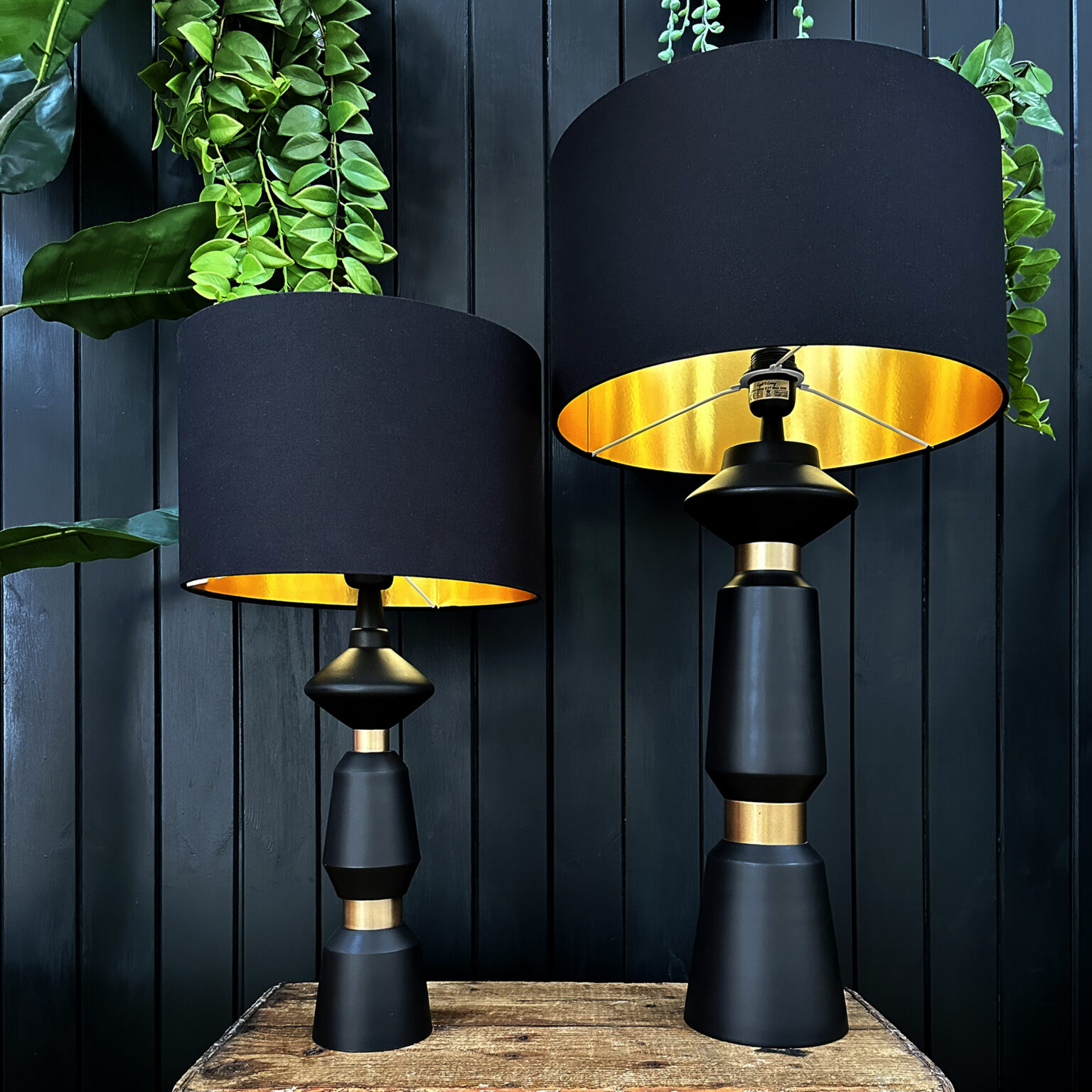 Jet Black Cotton Lampshade With Gold Lining 