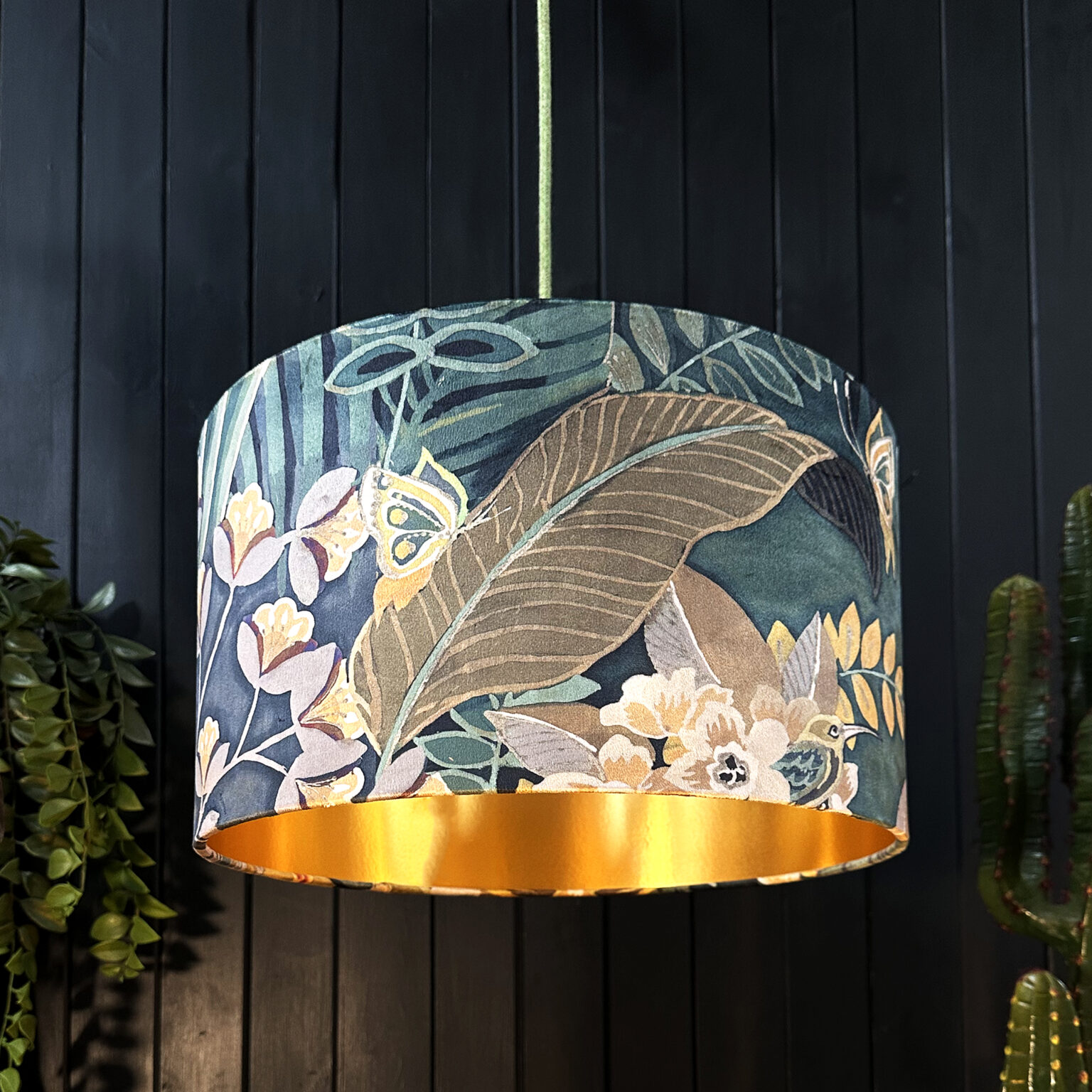 Hawk Moth Velvet Lampshade With Gold Lining