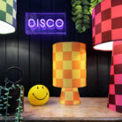 Handmade Checkerboard Velvet lamps in Marmalade. Orange and Yellow Checkerboard Lamps - The Shortie