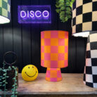 Handmade Checkerboard Velvet lamps in Tutti Frutti . Orange and Pink Checkerboard Lamps - The Shortie