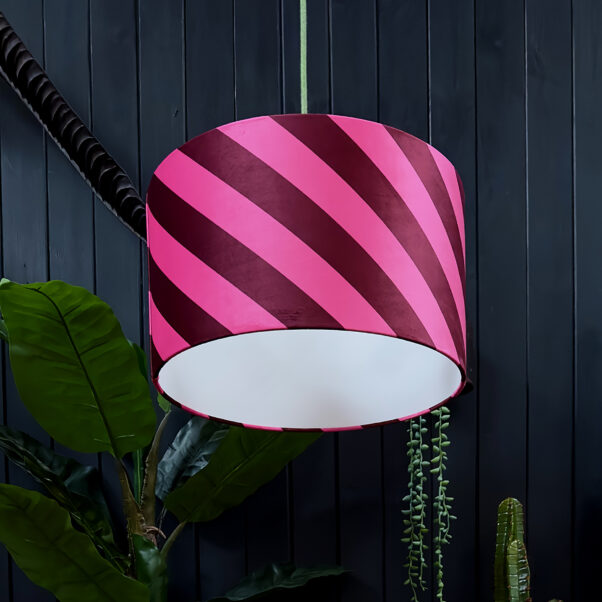 Available Now: Raspberry Ripple Helter Skelter Velvet Lampshade 