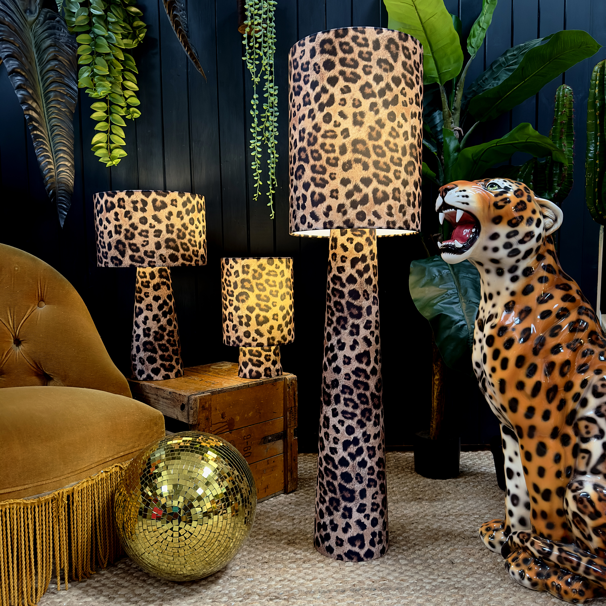 Jaguar Leopard Print Portable Lamps available in 3 sizes