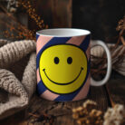 Helter Skelter Tilted Stripe Smiley Mug in Peach Fuzz - Love Frankie